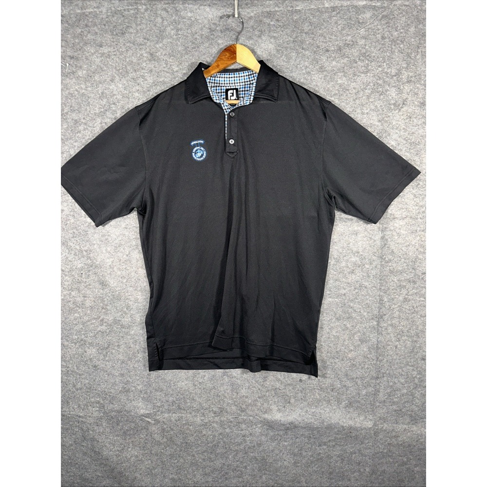 FJ Foot Joy Golf Polo Shirt Mens Large Black Marine Mem Golf Course Short Sleeve